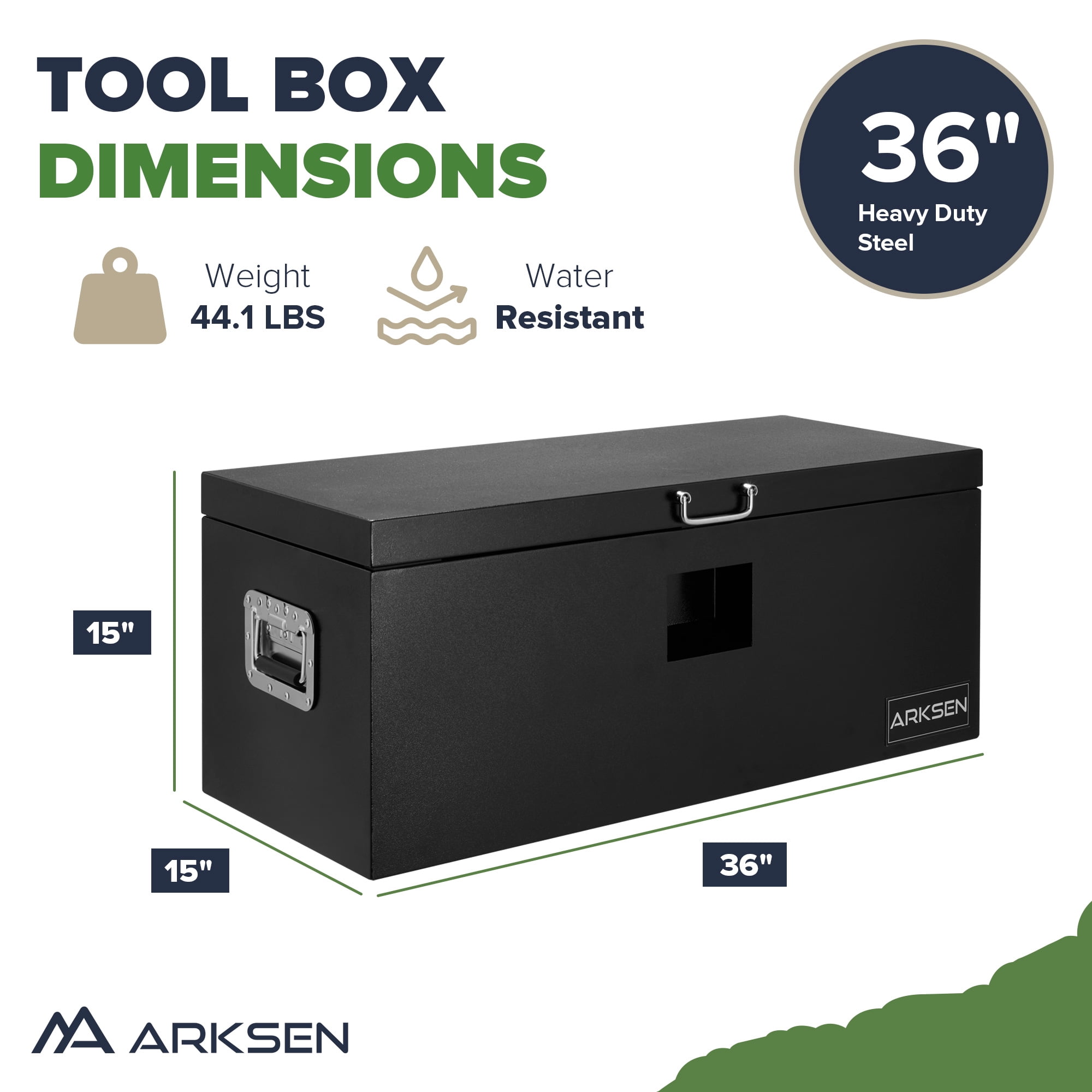 ARKSEN 36 x 15 x 15 Inch Steel Truck Bed Tool Box, Heavy Duty Weather-Resistant Utility Storage Chest for Pickup Trucks, Trailers & RVs, Black
