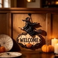 thumbnail image 5 of 2026 Halloween Party Supplies Halloween Witch Welcome Sign Wall Hanging Decor Vintage Flying Witch On Wooden Door Hanger With Pumpkin Star Halloween Front Door, 5 of 8