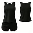 thumbnail image 5 of Pounoo Women's Activewear Sets Ribbed Contrast Trim Sleeveless Tank Top And Shorts Two Piece Tracksuits Workout Style Soft Stretchy Comfortable Loungewear Gift, 5 of 7