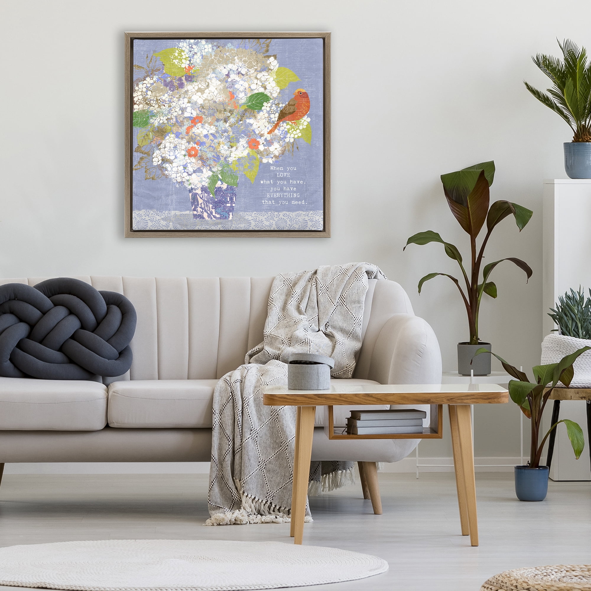 Stupell Industries Floral Inspiration On Love Brown Framed Floater Canvas Wall Art, design by Suzanne Nicoll
