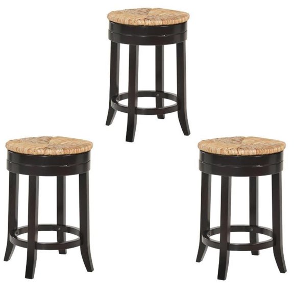 Home Square 3 Piece Swivel Rush Seat Counter Stool Set in Espresso