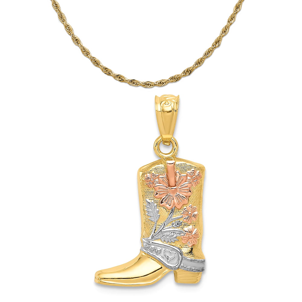14k Yellow with White Rhodium Two-tone Gold Floral Boot Pendant 