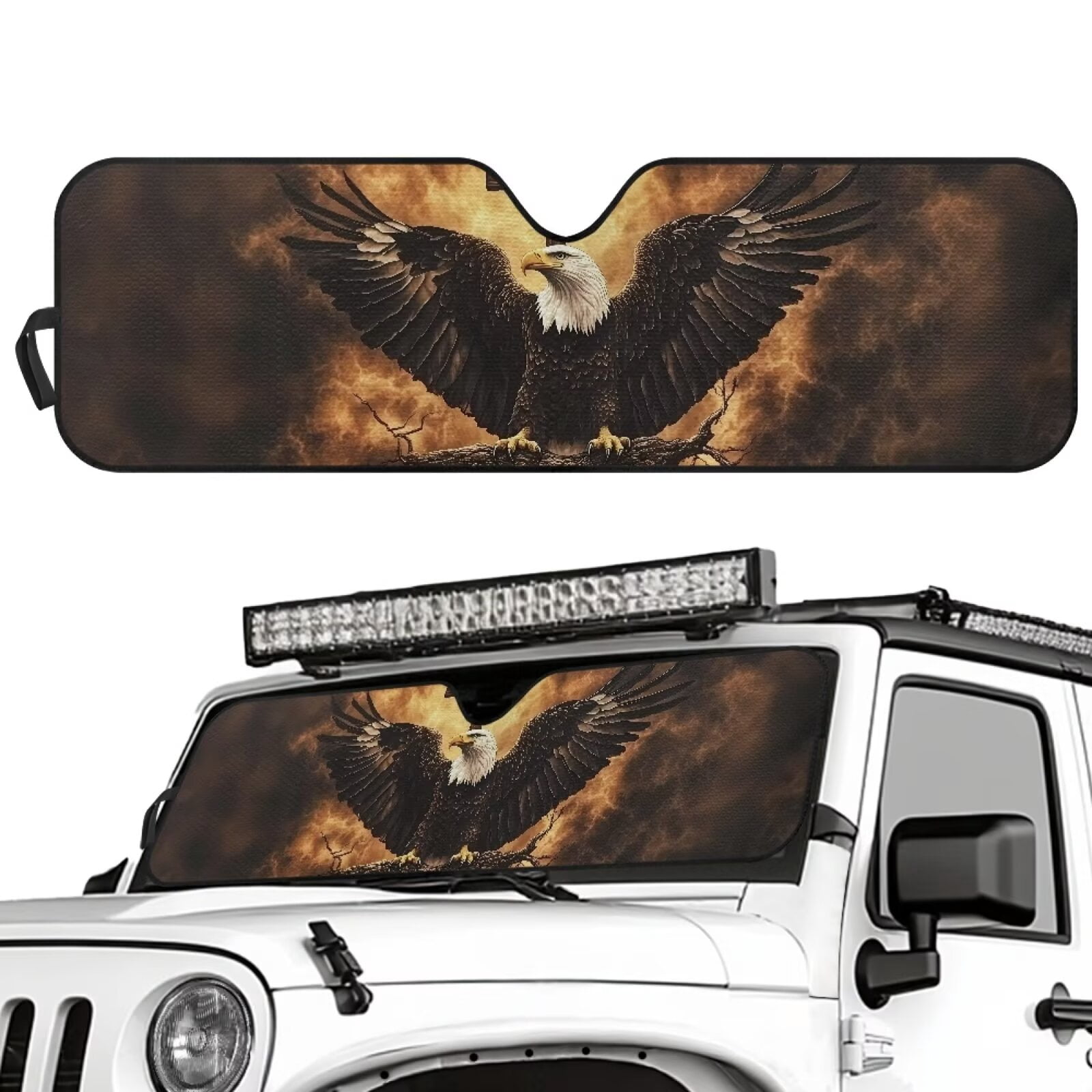 Uorisanigo Cool Bald Eagle Windshield Sun Shade for Jeep Foldable 1 Piece Car Front Window Sunshade for Jeep Wrangler, Gladiator, Renegade, FJ Cruiser. 52.95 x 16.14 inches