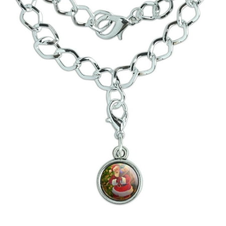 Christmas Holiday Santa's Home Visit Silver Plated Bracelet with Antiqued Charm