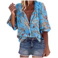 thumbnail image 1 of Pompotops Chemisier Mode Femme Col en V Imprimé Floral Manches Longues Ample, 1 of 6