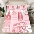 thumbnail image 2 of jejeloiu Cartoon Western Architecture Queen Sheet Sets,Pink Telephone Booth Flat Sheet,Big Ben Queen Fitted Sheet For Girls Teens,Breathable Home Decor,4-Piece, 2 of 7