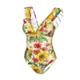 thumbnail image 4 of Yiaed Sunflower Cornflower Poppy Print Women's Ruffled One Piece Swimsuit V Neck Swimwear Slimming Monokini for Woman-XX-Large, 4 of 8