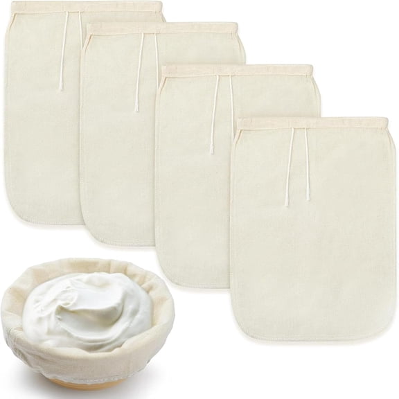 4 Pcs Greek Yogurt Strainers 11.8 x 7.9 Inch Reusable Greek Yogurt Organic Cotton Cloth Bags for Straining Greek Yogurt Strainer Maker for Home Kitchen