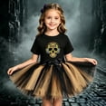thumbnail image 2 of Yuncity Girls Outfit Set Halloween Skeleton Short Sleeve Tops Layered Tulle Tutu Skirt Bow Headband Holiday Party Cosplay 2 Piece Clothes Size 5-6 Years, 2 of 4