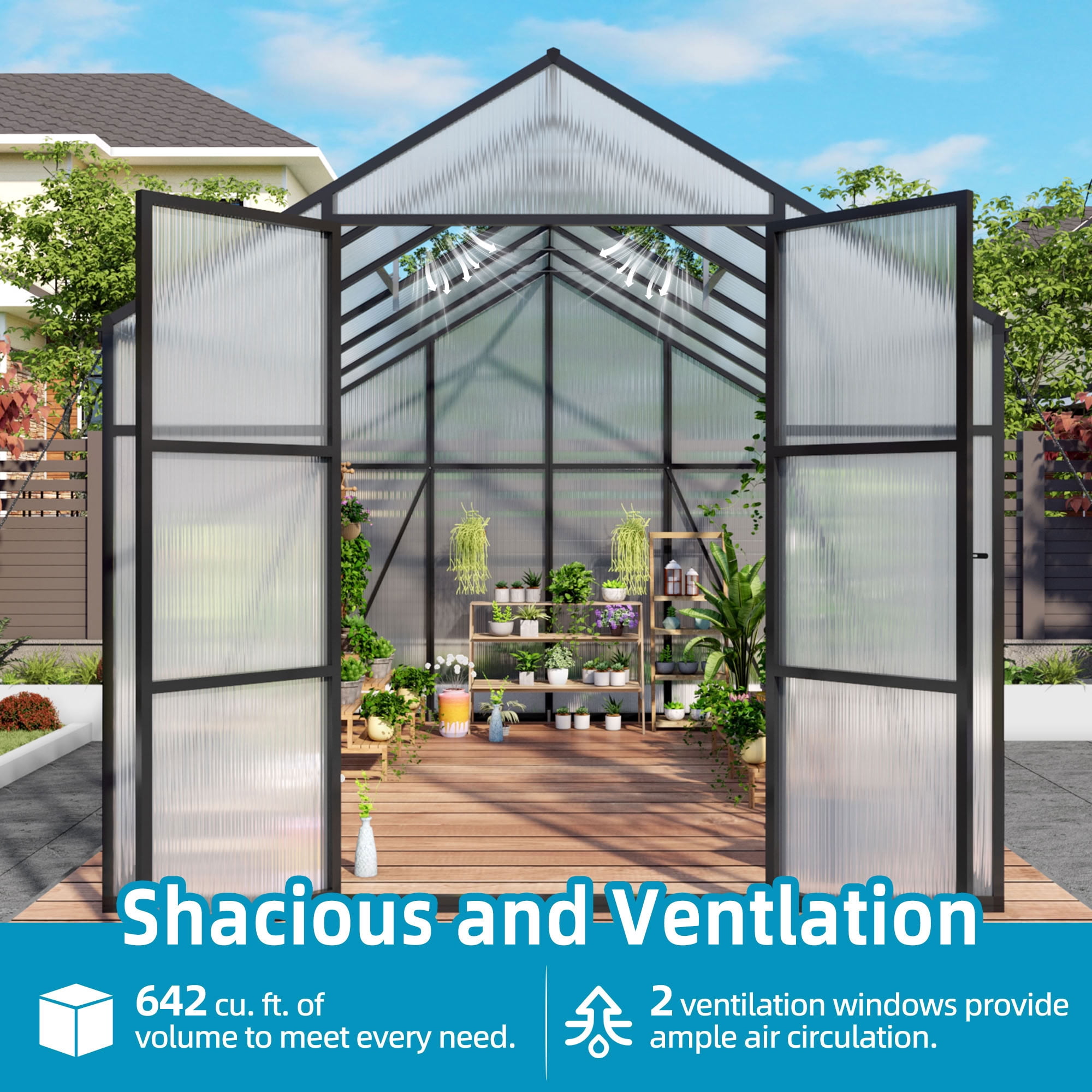 MAYEERTY 8x12 FT Walk-in Greenhouse with Raised Base & Anchors, All-Season UV-Protected Greenhouse with Drainage System for Backyard, Garden & Patio