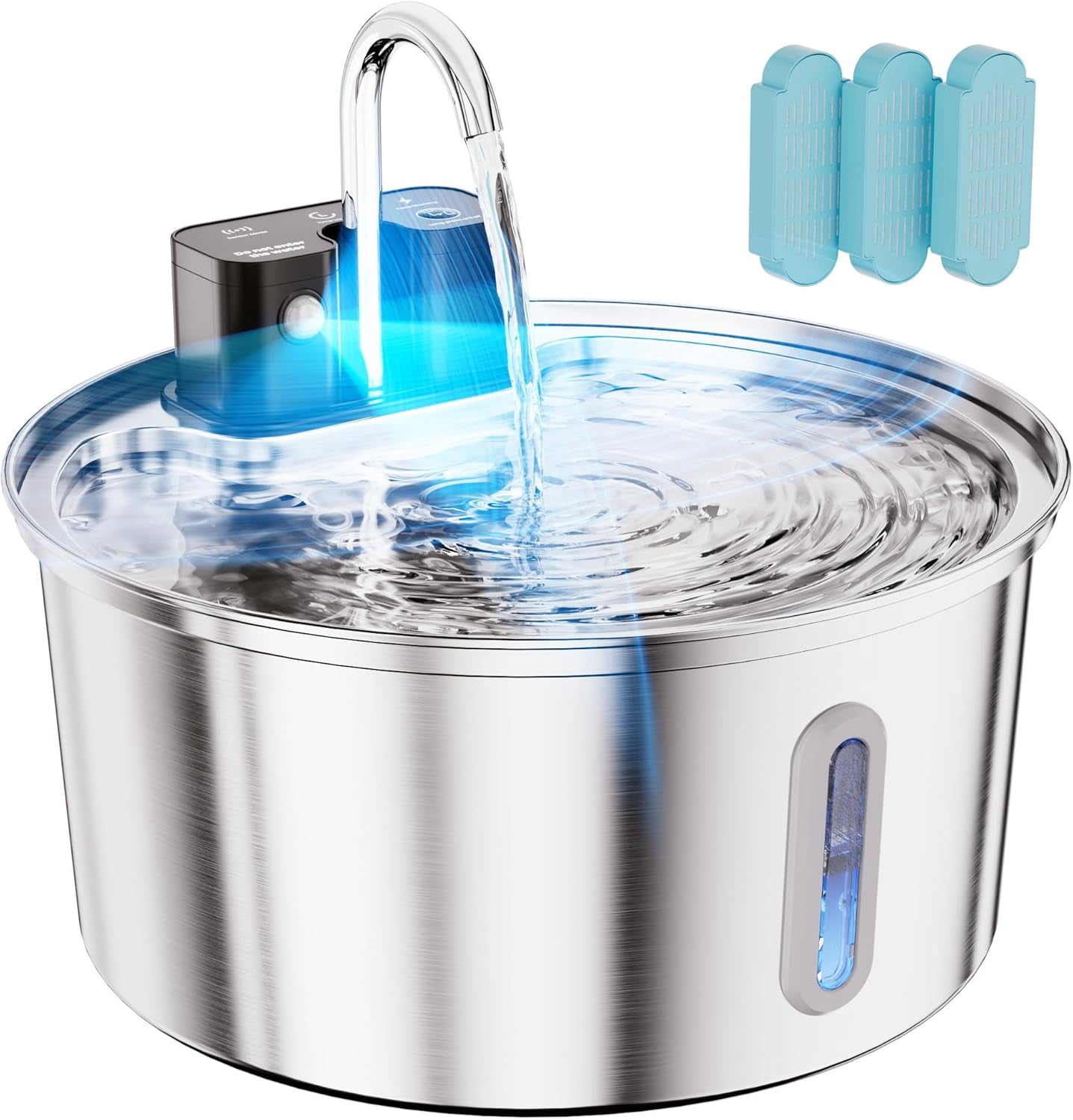 Cordless Automatic Cat Water Fountain 108oz Stainless Steel Rechargeable Pet Drinking Dispenser for Multiple Pets