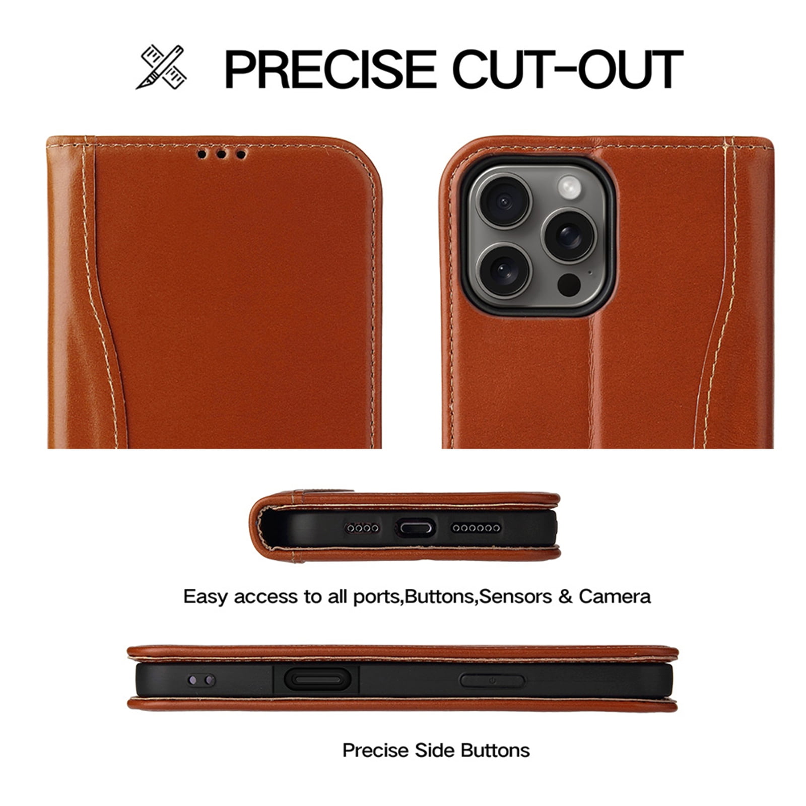 ShellTech for iPhone 16 Pro Leather Wallet Case,Luxury Genuine Vintage Leather [Slim and Durable] with Card Slot & Kickstand [Magnetic Closure] Flip Folio Case,Brown