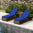 thumbnail image 2 of Gymax Lot de 2 Chaises Longues avec Dossier Réglable, Coussin et Rangement, Bleu Marine, Extérieur, 2 of 10