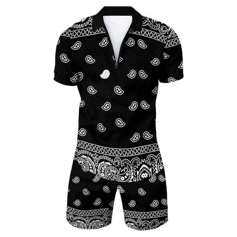Vedolay Summer Short Sets Men 2 Piece Outfits Men's Mesh Shirts and Shorts Set Summer Outfits 2 Piece Ptinted Sleeveless Set,White 5XL