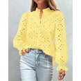 thumbnail image 3 of PRETTYGARDEN Women's Dressy Casual Blouse Tops Fall Puff Long Sleeve Button V Neck Hollow Out Lace Embroidered Shirts, 3 of 6