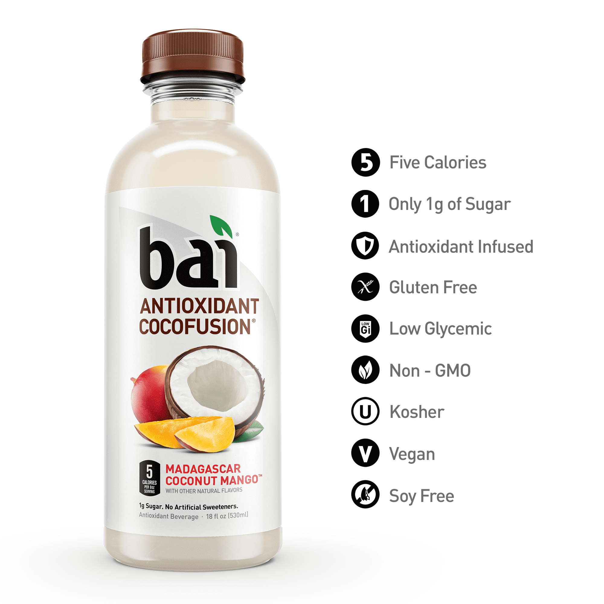 Bai Cocofusion Antioxidant Infused Beverage, Madagascar Coconut Mango, 18 Fl Oz, 12 Count