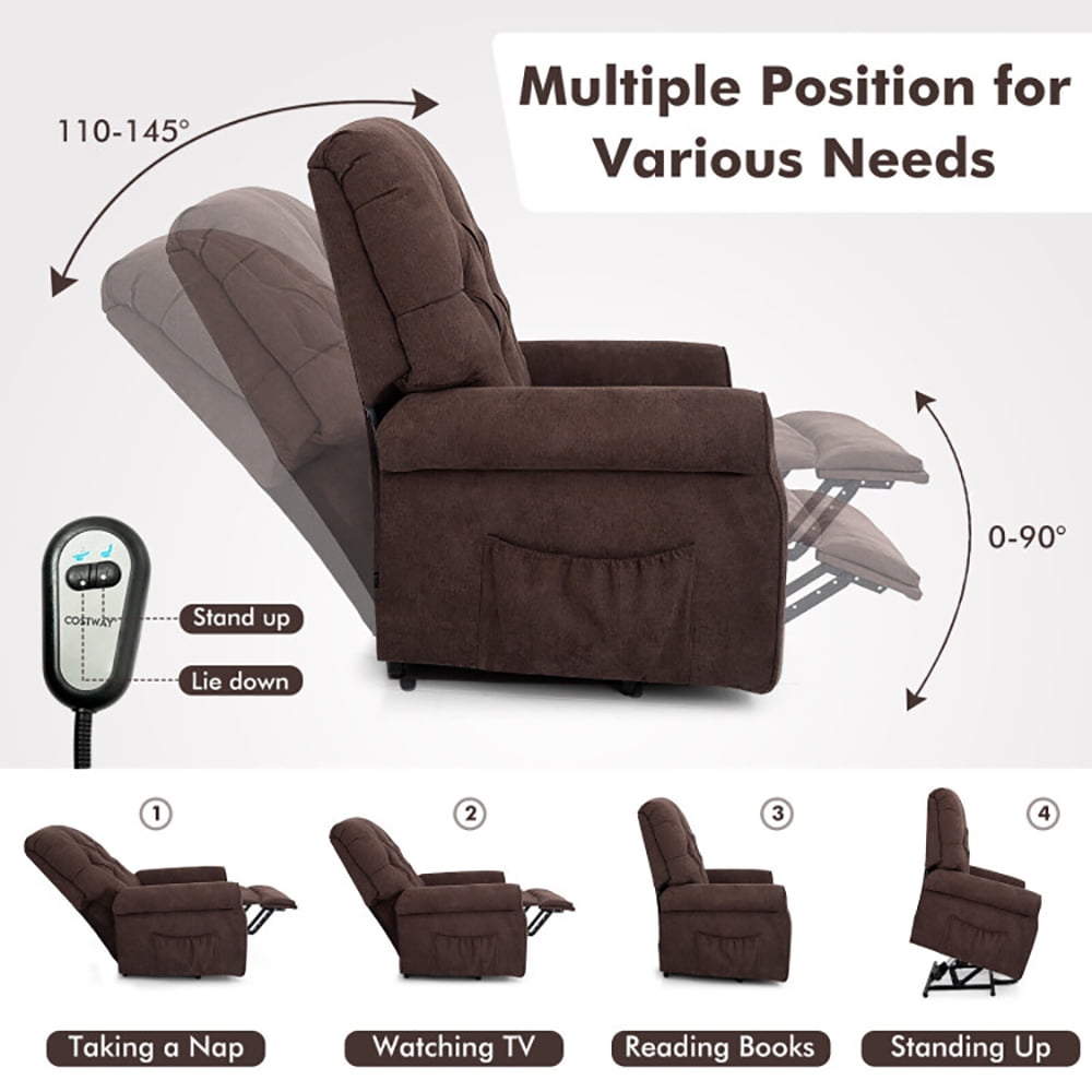 Finihen Recliner Chair, Recliner Chair Sofa for Elderly with Side Pocket and Remote Control, for Living Room, Bedroom, Brown