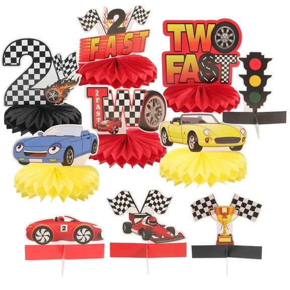 Toddmomy 10Pcs Race Car Honeycomb Centerpiece Multi Colored Paper Racing Table Decorations For Festive Celebrations