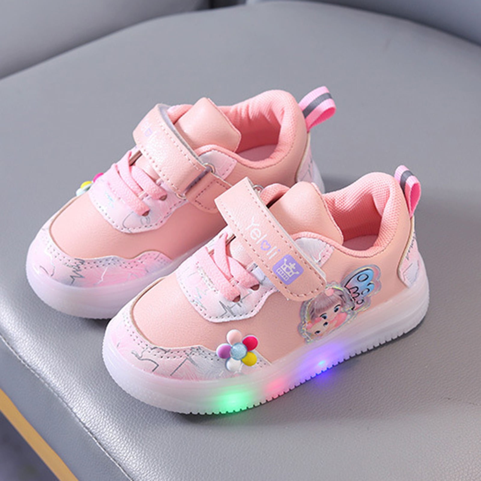 nsendm Chaussures pour Filles Bebe Fille Petites Chaussures Printemps et Automne Nouvelles Chaussures de Sport pour Enfants en Cuir Dessin Anime LED Lumineuses a Enfiler Petites Filles Rouge 8 Walmart...