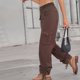 thumbnail image 3 of Pantalones Cargo para Mujer Cordón Lateral Bolsillos Múltiples Pantalones Largos Casuales De Color Puro para Uso Diario Marrón S, 3 of 8