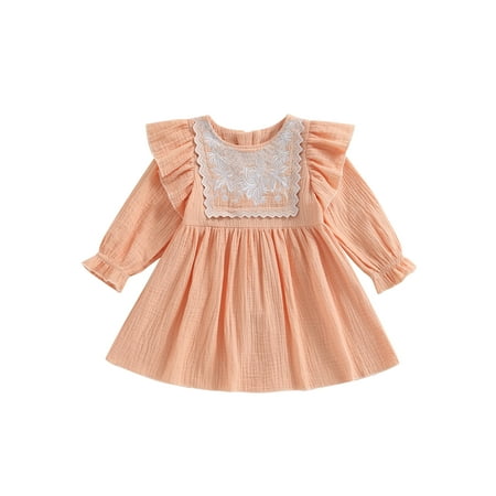 

Bagilaanoe Toddler Baby Girl Dress Long Sleeve Flower Embroidery A-line Dresses 6M 12M 18M 24M 3T 4T Kid Casual Swing Sundress