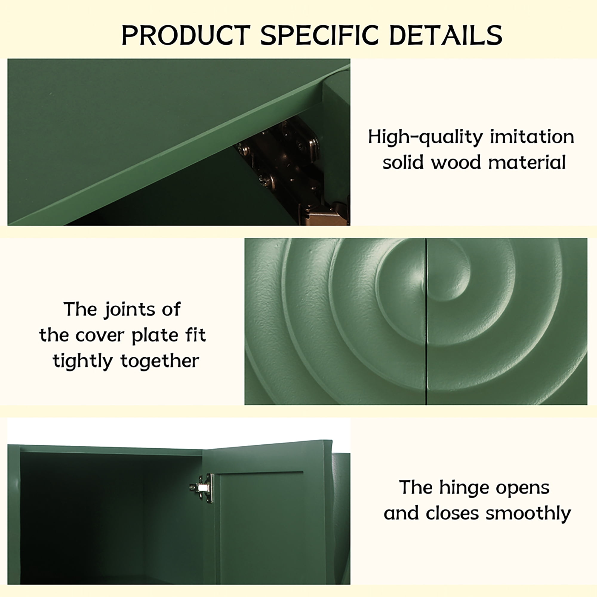 Homy Casa 59 in Modern 3D Ripple 4-Door Credenza Buffet Cabinet for Dining Room Green