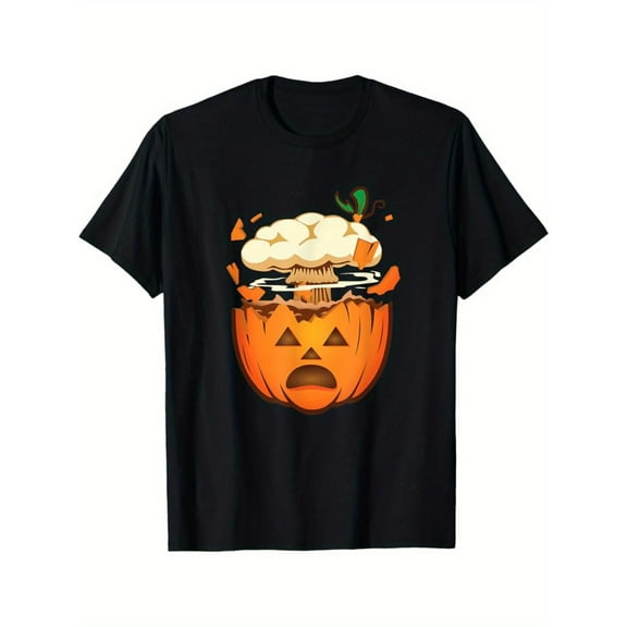 Womens Mind Blown Pumpkin Graphic Tee T Shirt Tops Fashion Cotton Short Sleeve Round Neck Black S-5XL