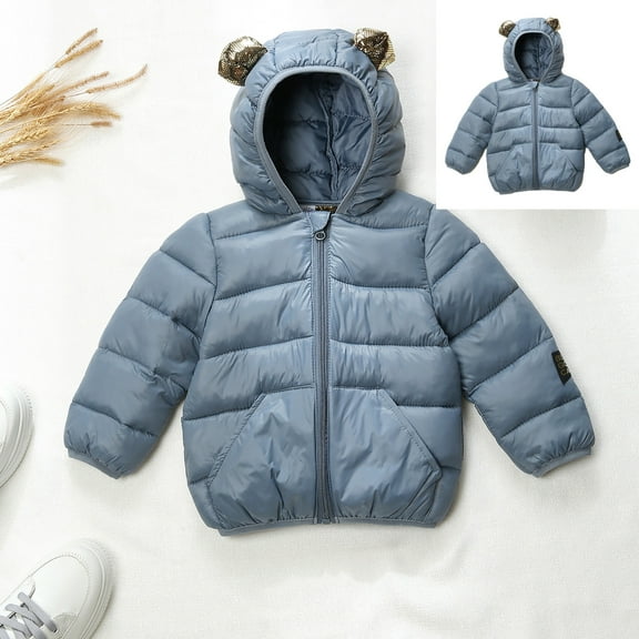 Winter Coat Toddler Puffer Coat Baby Hoodie with Blue Bear Ear Windproof Down Jacket for Kids Baby Boys Puffer Jacket Kids Baby Winter Clothes 3T