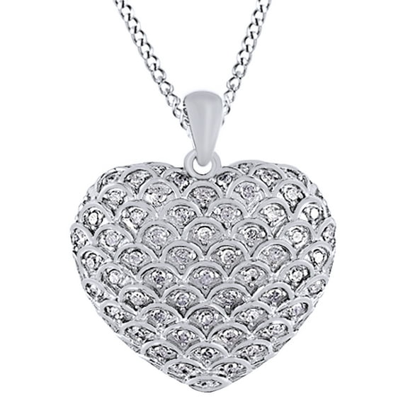 AFFY Round Cut White Natural Diamond Heart Pendant Necklace In 14K White Gold Over Sterling Silver (1 Ct)