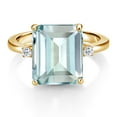 thumbnail image 2 of Gem Stone King 18K Yellow Gold Plated Silver 12X10MM Sky Blue Simulated Aquamarine and 2MM White Topaz 3 Stone Engagement Ring for Women | 5.49 Cttw | Gemstone March Birthstone | Size 9, 2 of 3