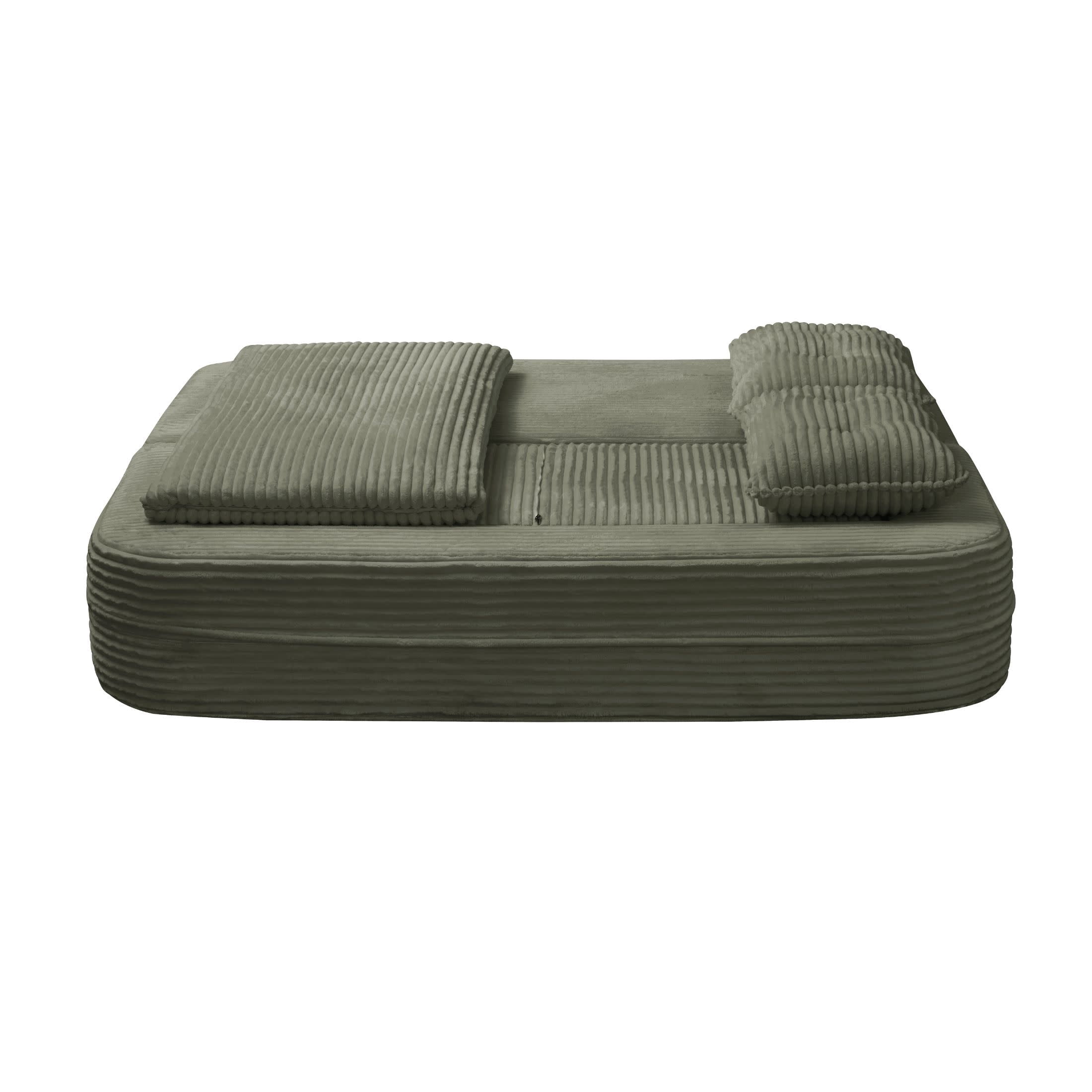 Noble House 80" Convertible Sectional Sofa Bed, Plush Corduroy King Size Sleeper with Chaise, Living Room, Green