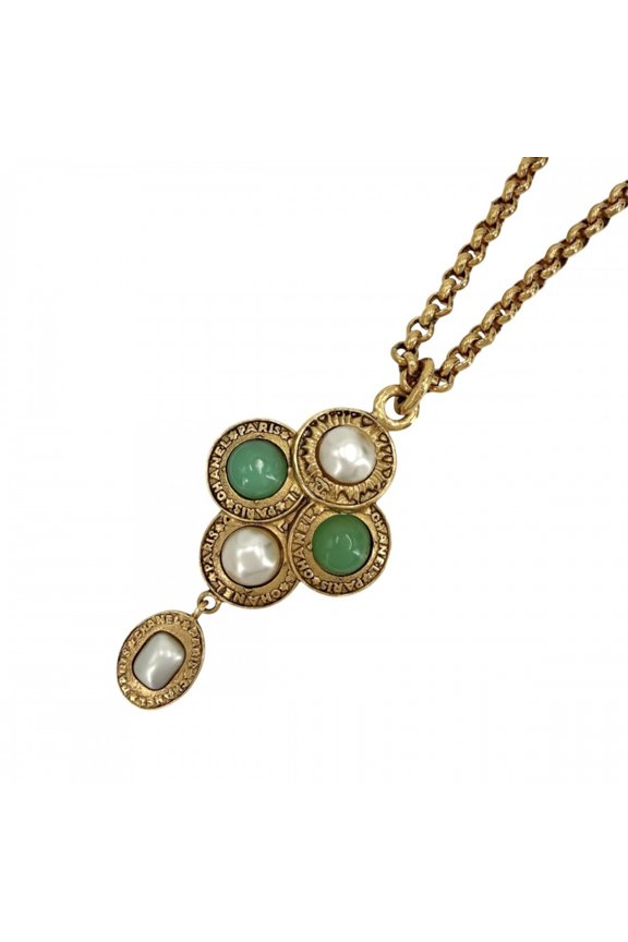 Pre-Owned Chanel Women's Long Necklace Pendant Vintage Accessory CHANEL GP Colored Stone Faux...