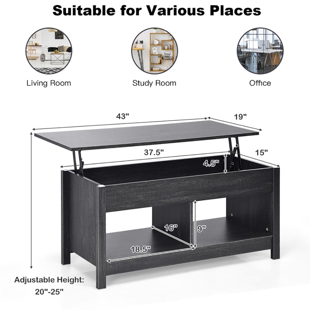 Finihen Coffee Table, Lift Top Coffee Table with Hidden Storage Compartment and Lower Shelf, for Study Room, Black Finihen Coffee Table, Lift Top Coffee Table with Hidden Storage Compartment and Lower Shelf, for Study Room, Black