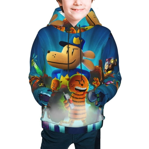 Dog Man Hoodies for Boys Girls Youth, Cartoon Long Sleeve Athletic Pullover Hooded Sweatshirts Tops with Pockets for Kids