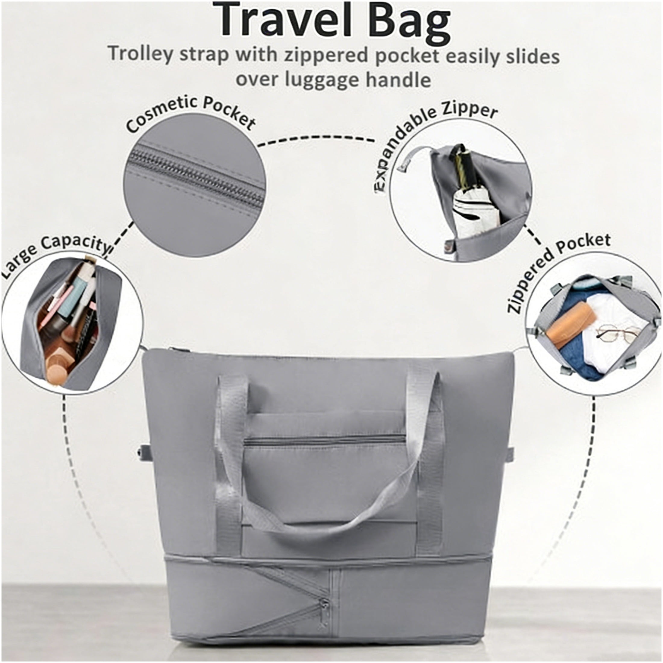 JERFIT 3-Piece Luggage Set with TSA Lock, 24in Hardside Spinner Suitcase, Travel Duffel Bag & Water-Resistant Toiletry Bag, Lightweight ABS, Grey