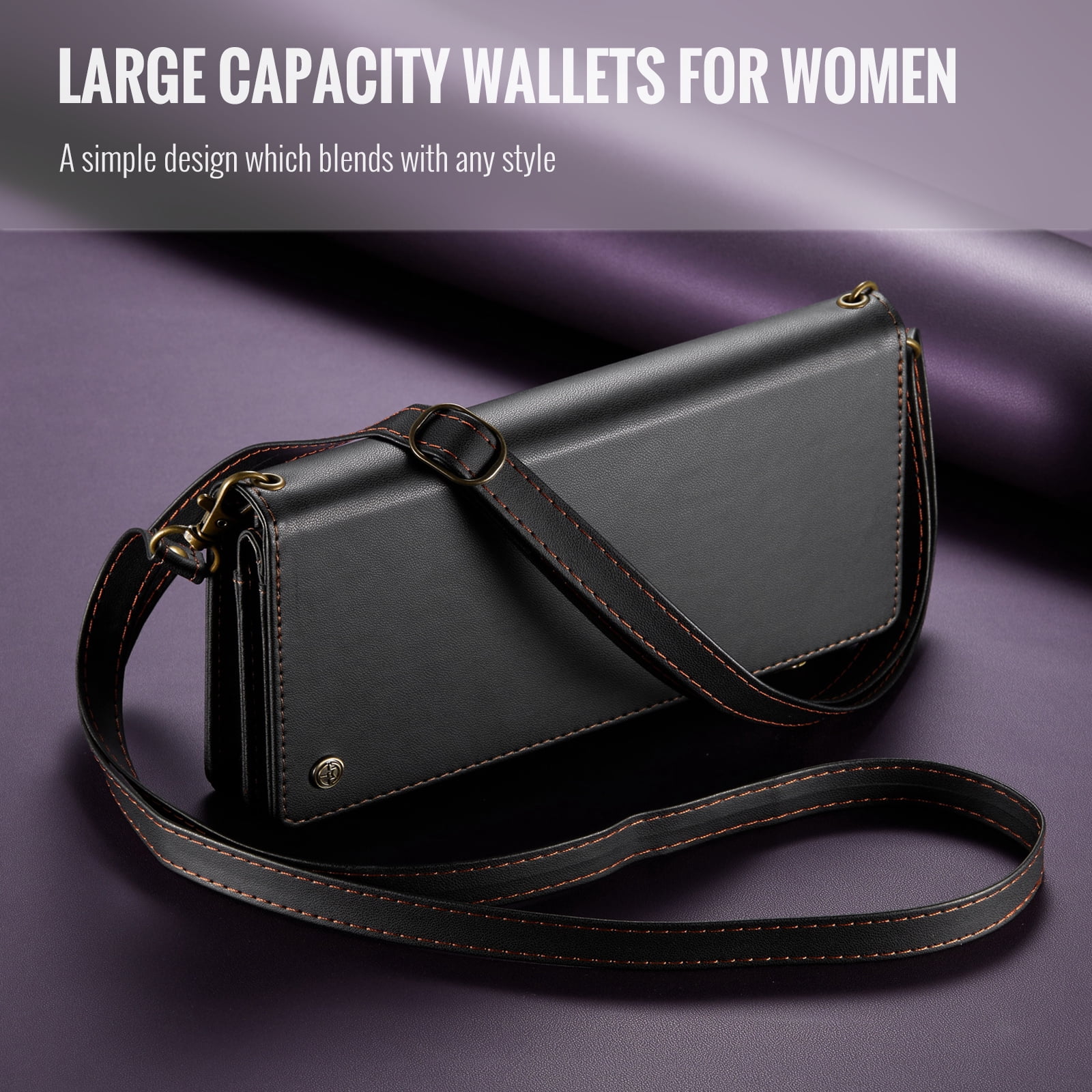 ELEHOLD Phone Bag Wallets for Women Girls,Luxury PU Leather Wallet Bag Crossbody Handbag with Phone Pocket Zipper Pocket Large Capacity Credit Card Holders Wriststrap Shoulder Strap,Black