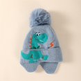 thumbnail image 5 of Hessimy Kids Dinosaur Embroidered Knit Pom Beanie with Earflaps,Winter Warm Hat for Kids, 5 of 6