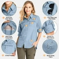 thumbnail image 2 of FEN AI Womens UPF 50+ Long Sleeve Button Down Shirts Quick Dry Fishing Hiking Gardening Shirts Blue, 2 of 8