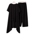thumbnail image 3 of Pantalones Mujeres Irregular Top + Pantalón 2 piezas Algodón Pantalones rectos Trajes Lady Streetwear Kuymtek Negro T XXL para Mujer, 3 of 7