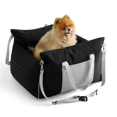 thumbnail image 3 of Siège d'Appoint pour Voiture Sécurisé et Confortable pour Petits/moyens Chiens de Moins de 25lbs - 60x50x30cm, Design à Blocs de Couleur Noir, Housse Amovible Imperméable en Imitation Lin avec Rembourrage en Mousse à Mémoire de Forme, Sécurité 4 Directions, 3 of 6