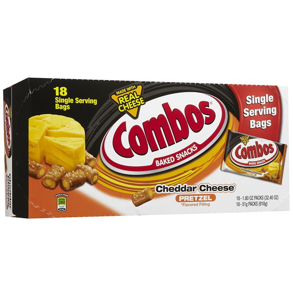 Combos Cheddar Cheese Pretzel Baked Snacks 18 Oz Bags 18 Count