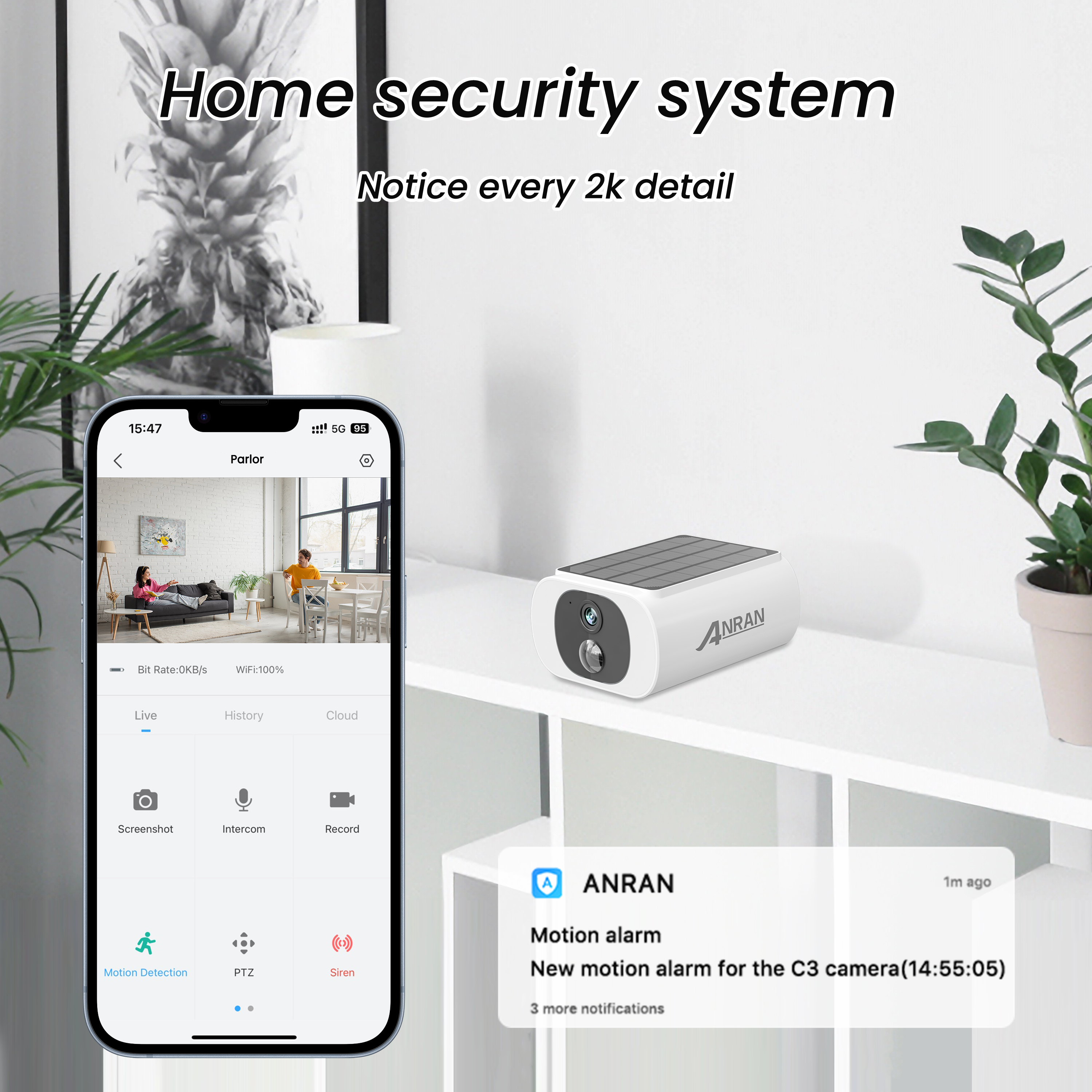 ANRAN Solar Security Camera, 2K WiFi Outdoor Floodlight photo 3