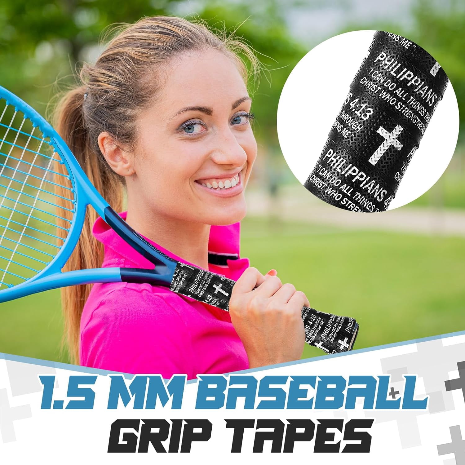 NestE-Christian Baseball Bat Grip Tapes 1.5mm Faith Cross Bat Grip Tape, Precut Full Adhesive Baseball Wrist Tape Scripture Design Non-Slip Religious Baseballs Grips Tapes