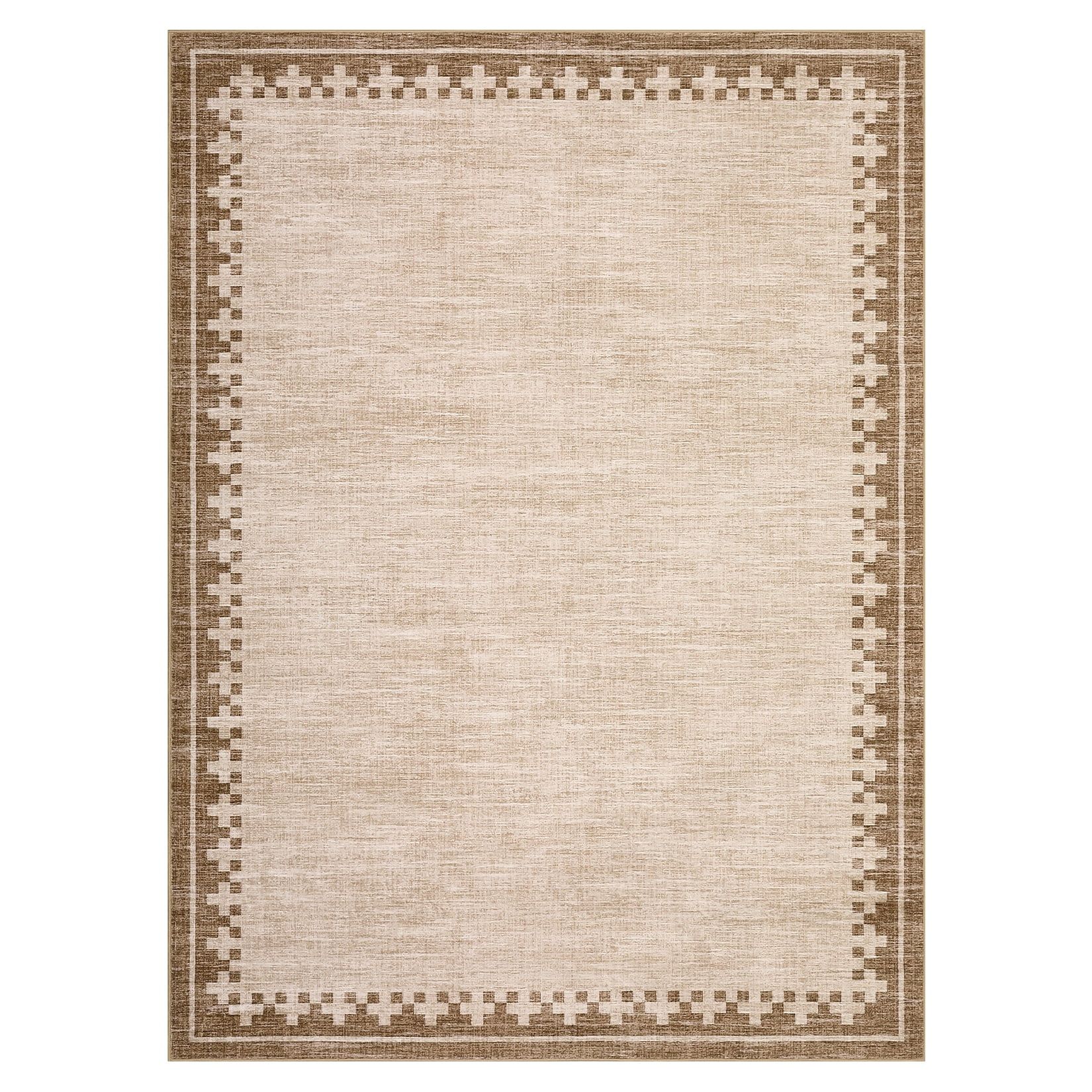 COZONY 10'x13' Modern Bordered Extra Large Area Rug, Non-Slip Washable Low Pile Carpet for Spacious Rooms, Linen