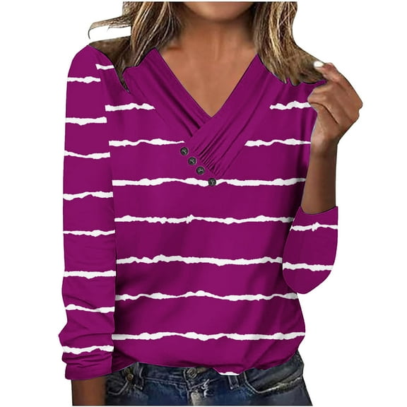 Gnshining Oversized Shirts for Women Long Sleeve V Neck Casual Sweatshirt Fall Fashion Soft Daily Pullover with Button