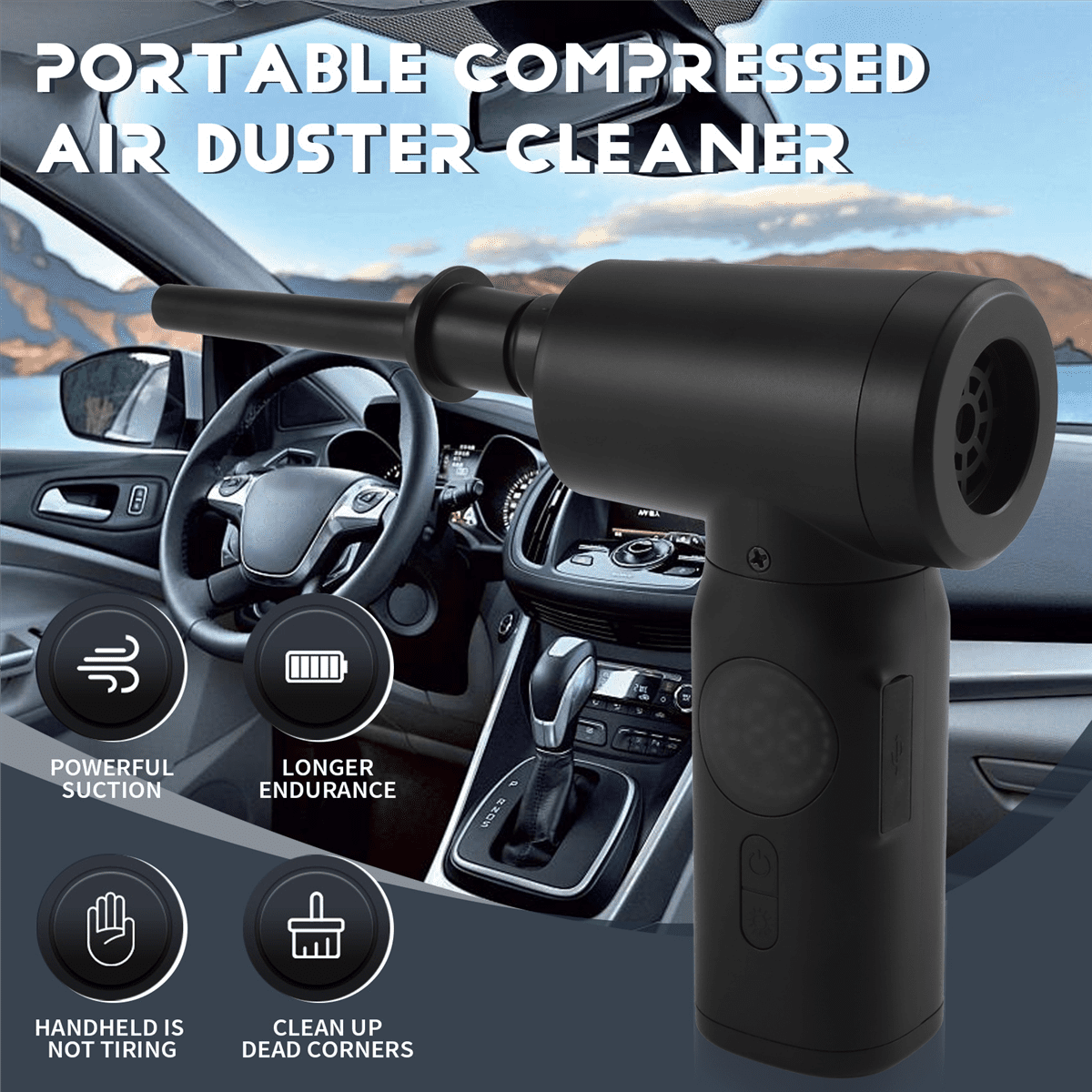 6000mAh Portable Compressed Air Duster Cleaner Cordless Duster for Keyboard Computer Cleaning