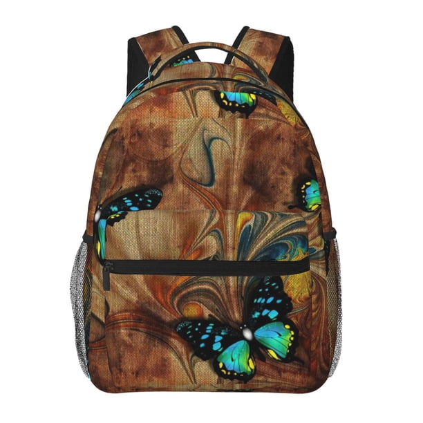 Disketp Vintage Butterfly Green Mochila Estampada para Hombre y Mujer – Mochila Ligera Clásica con Múltiples Bolsillos para Universidad, Trabajo y Viajes-One Size