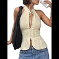 thumbnail image 1 of Blusa de Verano para Mujer, Sin Mangas, con Cuello Halter, Aberturas y Lazo, con Espalda Descubierta, Ideal para Salir. Caqui M, 1 of 9