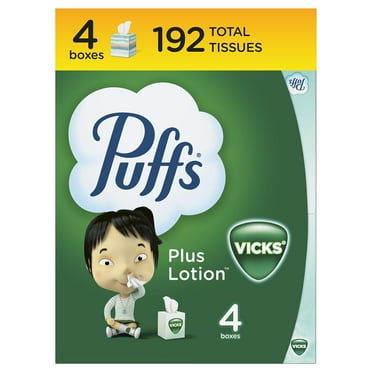 Puffs Plus Lotion with MSF2 Vicks Facial Tissues, 4 Cubes, 48 Tissues per Box