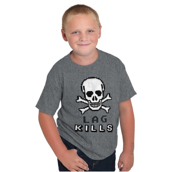 Lag Kills Computer Video Gaming Gamer Crewneck T Shirts Boy Girl Teen Brisco Brands L